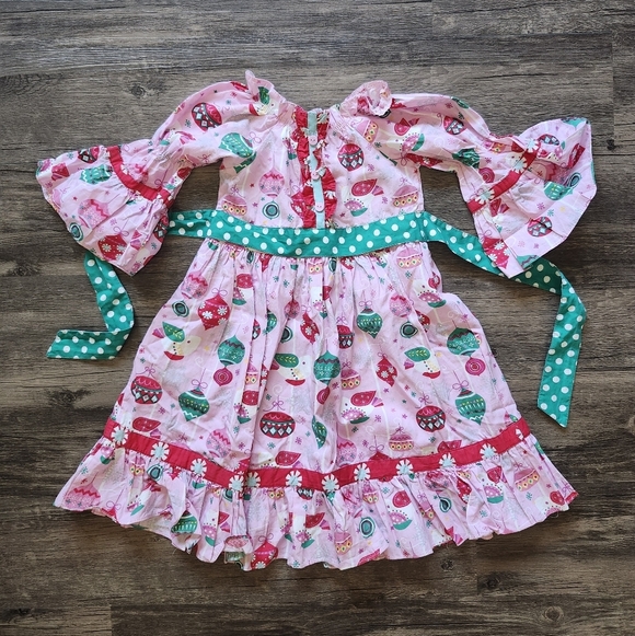 Jelly The Pug Christmas Pink Holiday Dress with Festive Ornament Patterns - Picture 1 of 4